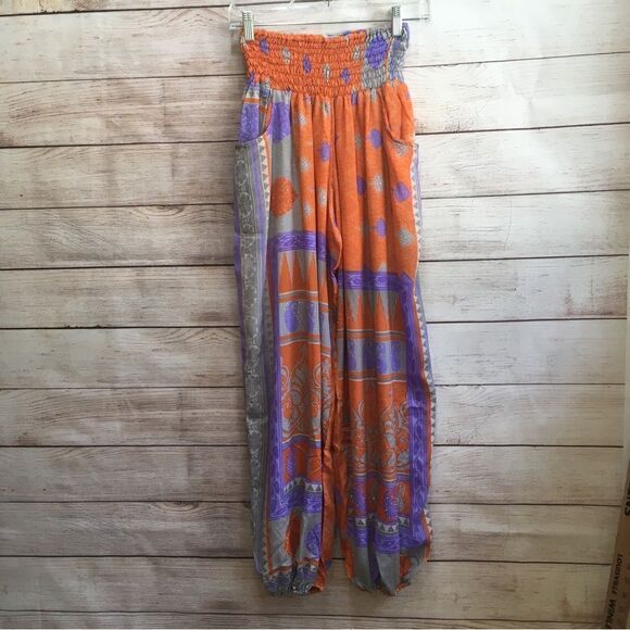 EARTHBOUND TRADING Pants - EARTHBOUND TRADING HAREM PANTS IN ORANGE AND PURPLE